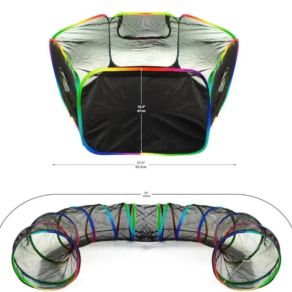 Small Animal Tunnel Enclosure, Pet Cage, Pop Up Playpen Cage w/ Bag Bowl New